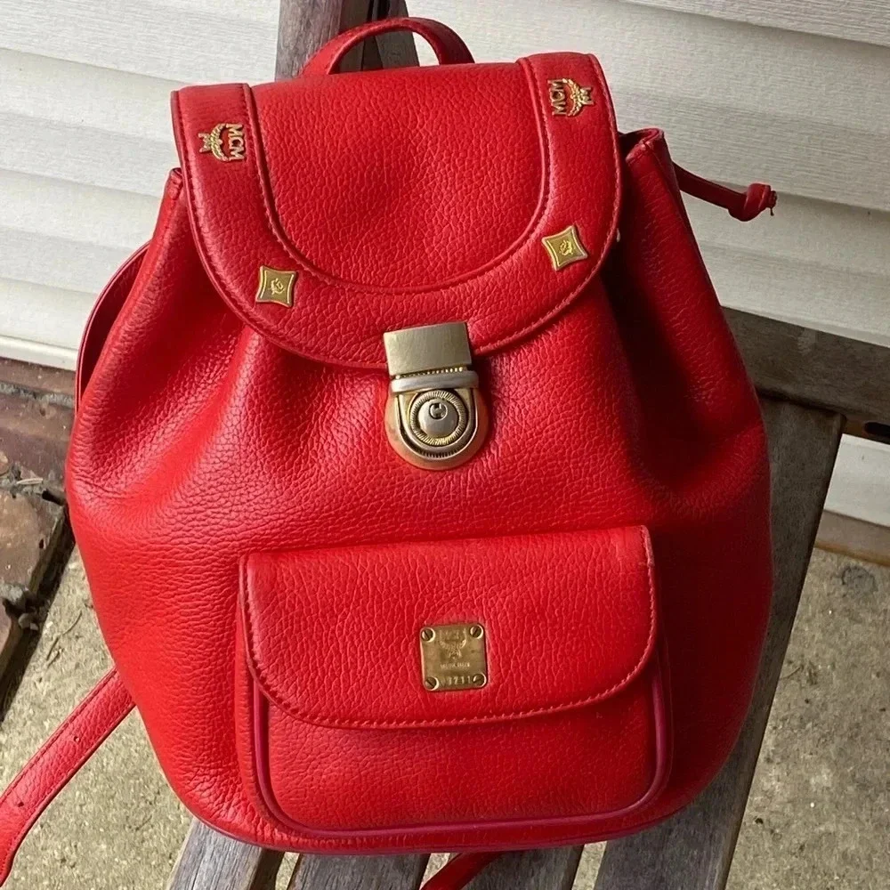MCM Red  Small Leather  Backpack